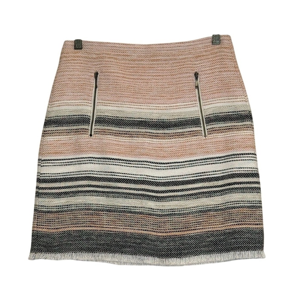 Loft Ann Taylor Striped Mini Skirt Sz 2 Zipper Pockets Fringe Hem Office‎ Siren